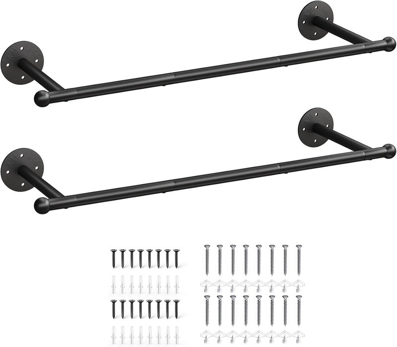 OROPY Industrial Pipe Clothing Rack Set of 2, Wall Mounted Clothes Rack, Closet Rods For Hanging Clothes, 33" Multi-purpose Hanging Rod for Laundry Room, Bedroom and Closet Storage - Image 1